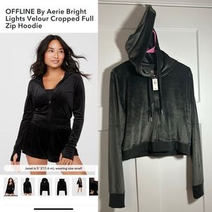 Grey velvet cropped hoodie jacket, aerie offline